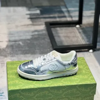 Gucci Tennis 1977 Metallic Silver and White Lifestyle Sneakers