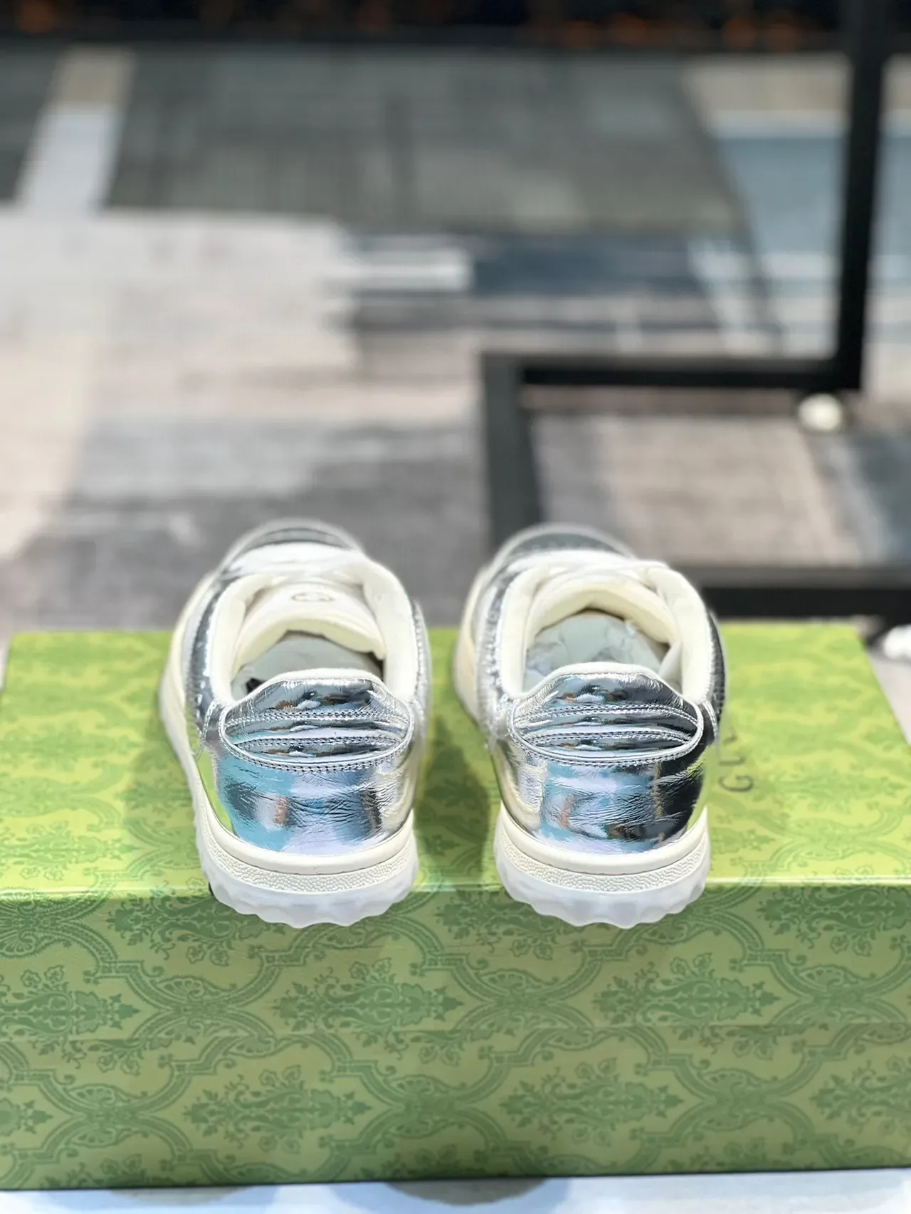 Gucci Tennis 1977 Metallic Silver and White Lifestyle Sneakers 2