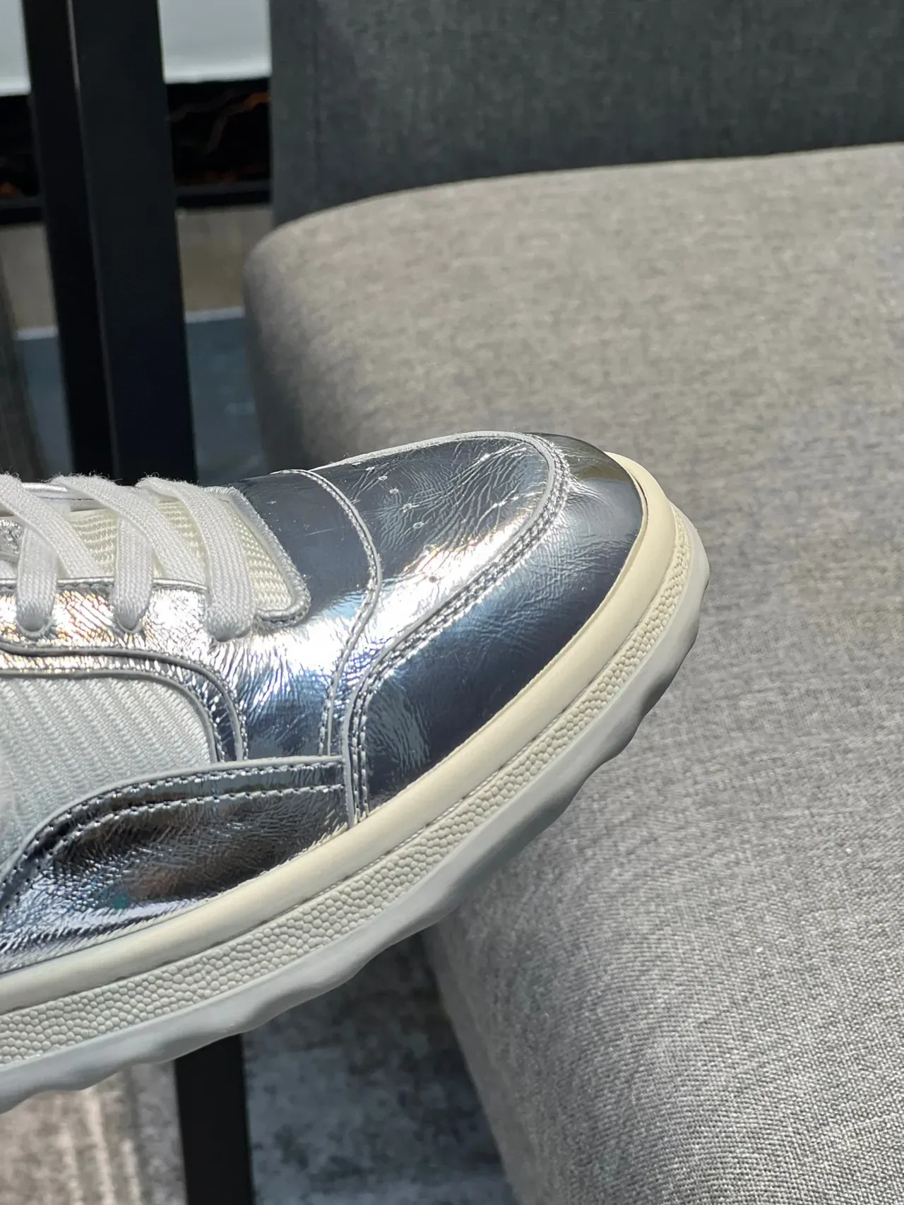 Gucci Tennis 1977 Metallic Silver and White Lifestyle Sneakers 3