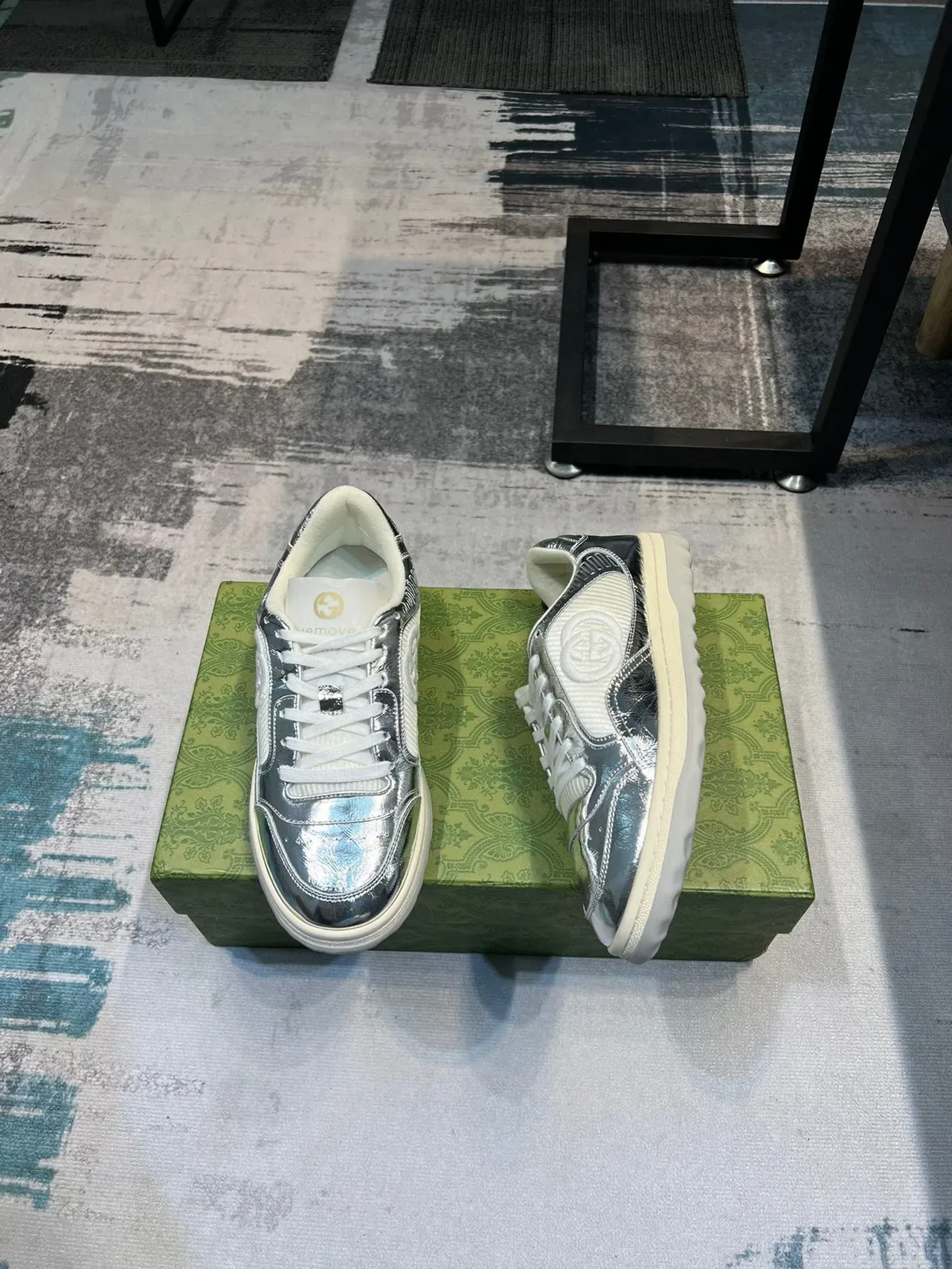 Gucci Tennis 1977 Metallic Silver and White Lifestyle Sneakers 4