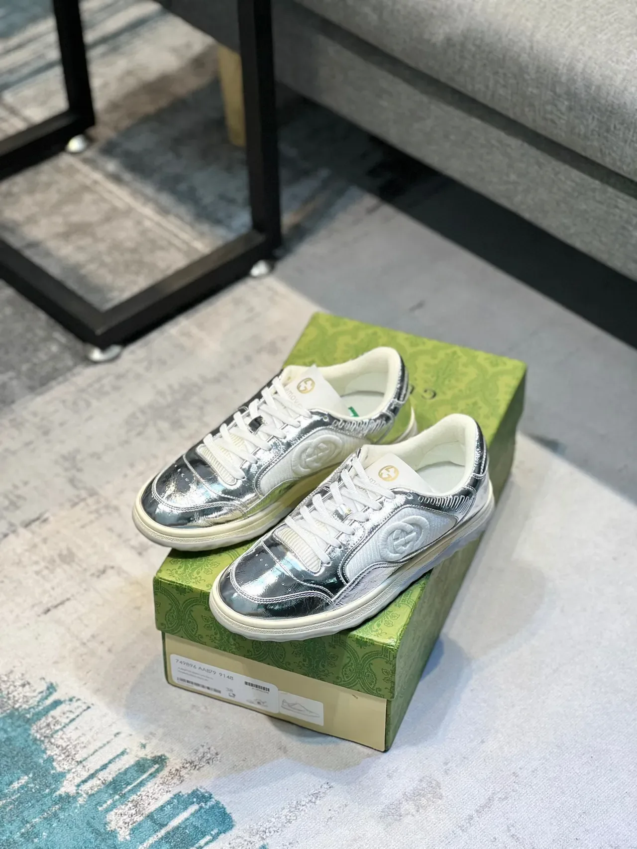 Gucci Tennis 1977 Metallic Silver and White Lifestyle Sneakers 5