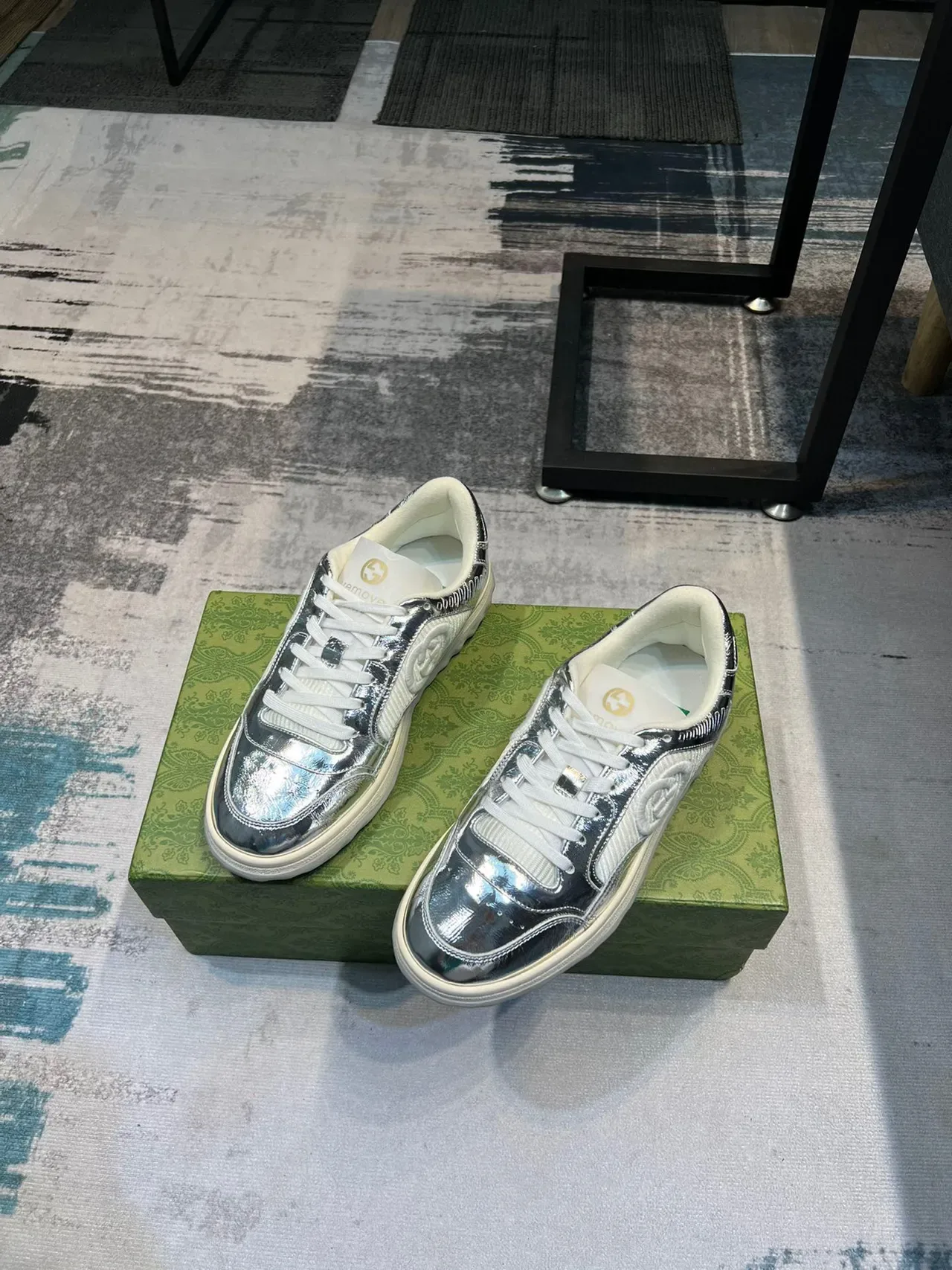 Gucci Tennis 1977 Metallic Silver and White Lifestyle Sneakers 6
