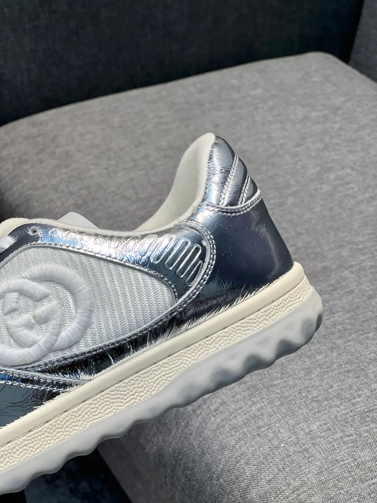 Gucci Tennis 1977 Metallic Silver and White Lifestyle Sneakers 8