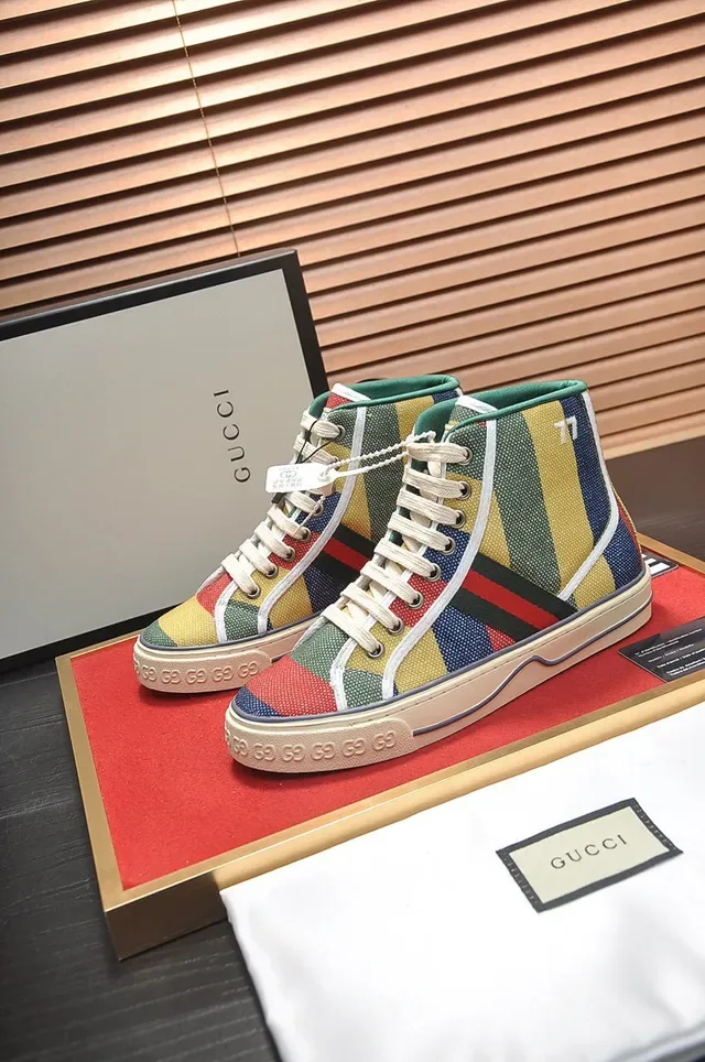 Gucci Tennis 1977 Sneakers Lifestyle Multicolores Rayées Hautes 7