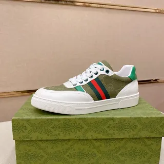 Gucci Tennis 1977 Olive Green and White Web Stripe Lifestyle Sneakers
