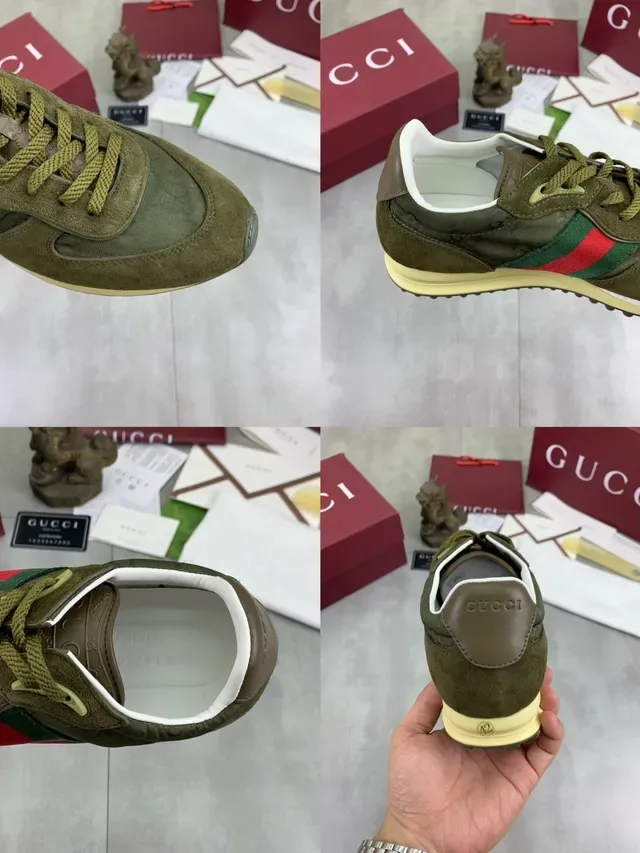Gucci Tennis 1977 Olive Green Web Stripe Lifestyle Sneakers 2