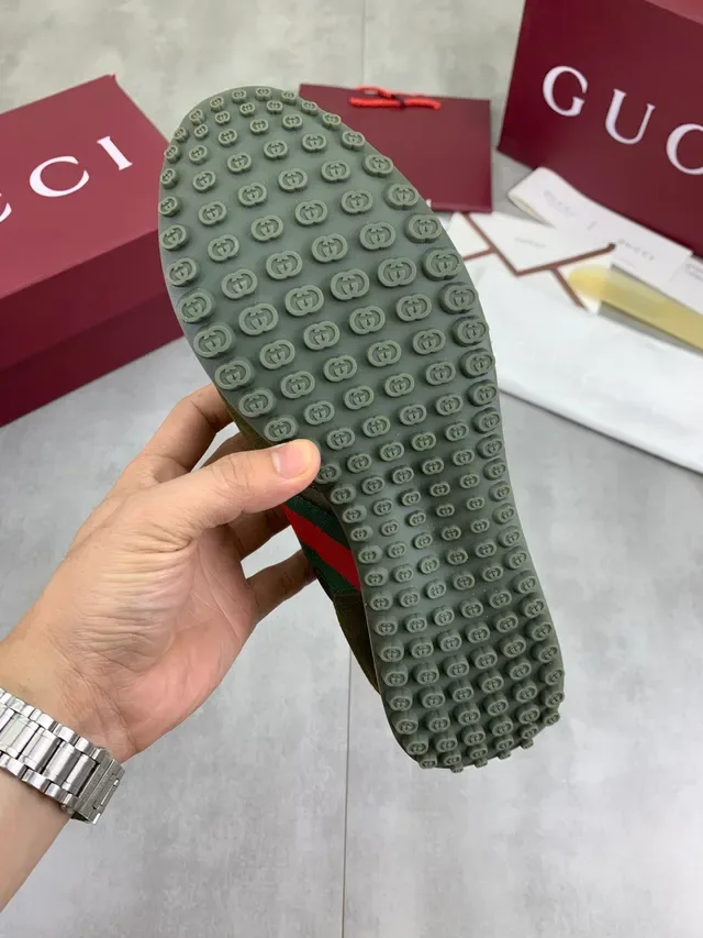 Gucci Tennis 1977 Olive Green Web Stripe Lifestyle Sneakers 3