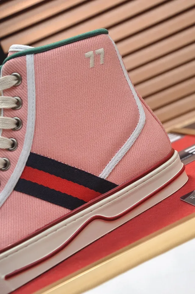 Gucci Tennis 1977 Baskets Lifestyle Rose en Toile Hautes 2