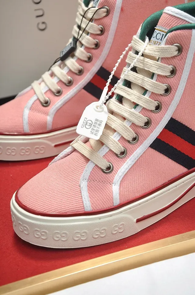 Gucci Tennis 1977 Baskets Lifestyle Rose en Toile Hautes 3