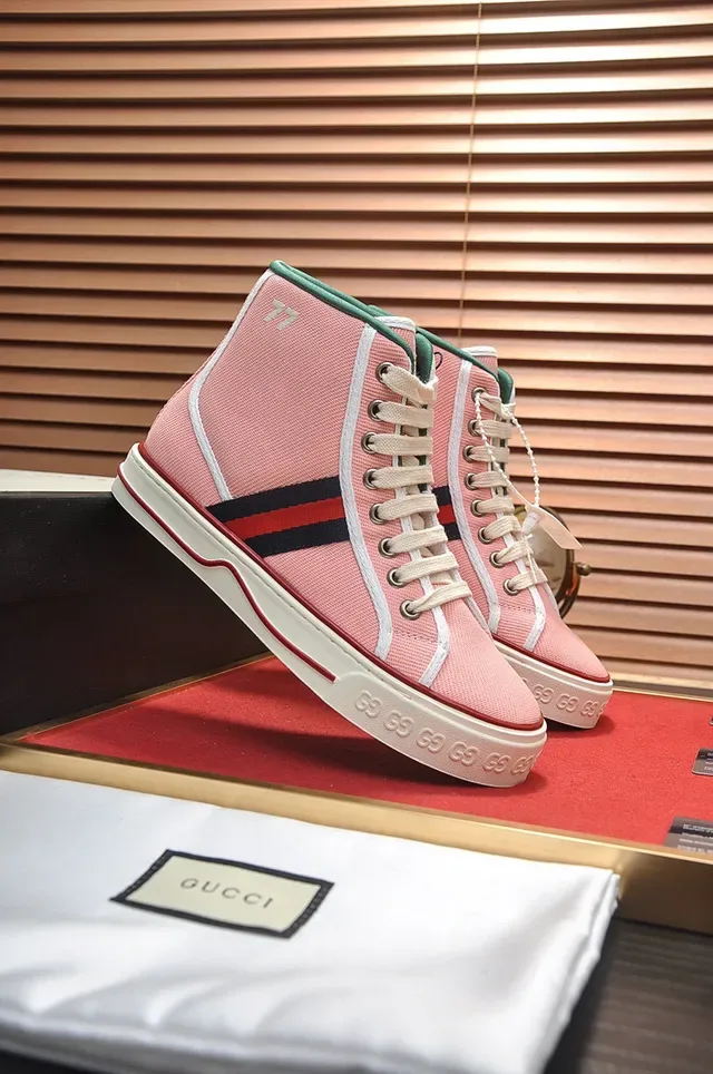 Gucci Tennis 1977 Baskets Lifestyle Rose en Toile Hautes 4