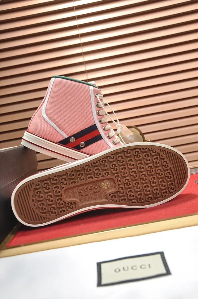 Gucci Tennis 1977 Baskets Lifestyle Rose en Toile Hautes 5