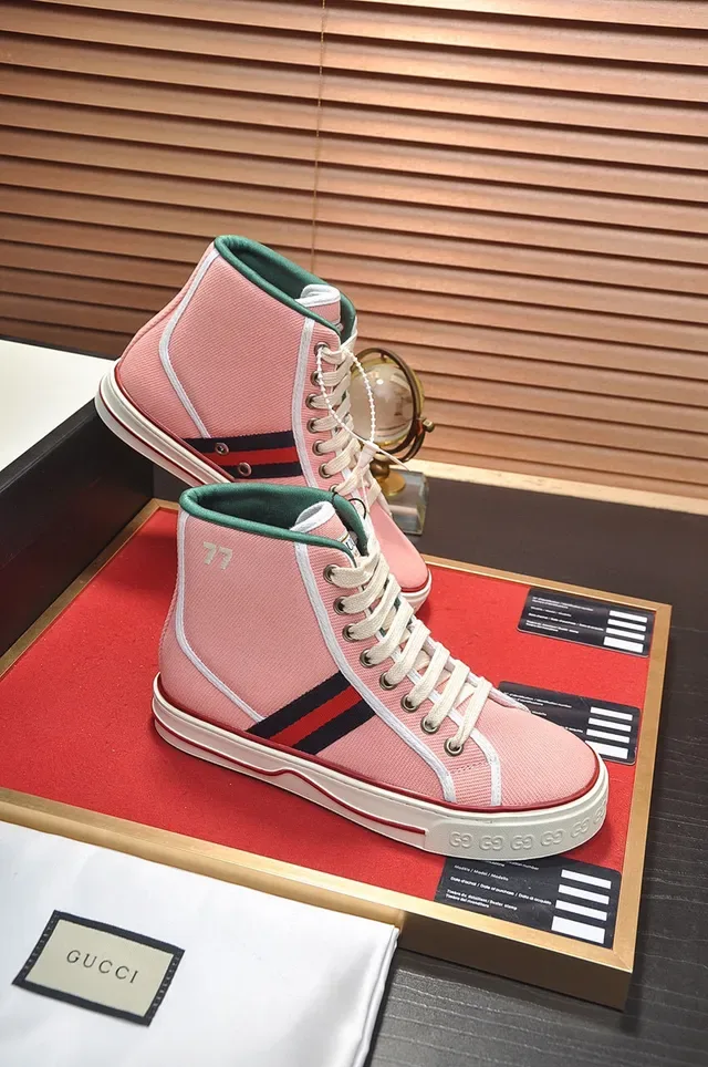 Gucci Tennis 1977 Baskets Lifestyle Rose en Toile Hautes 6