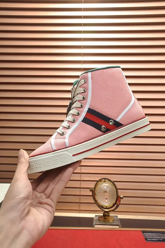 Gucci Tennis 1977 Baskets Lifestyle Rose en Toile Hautes 7