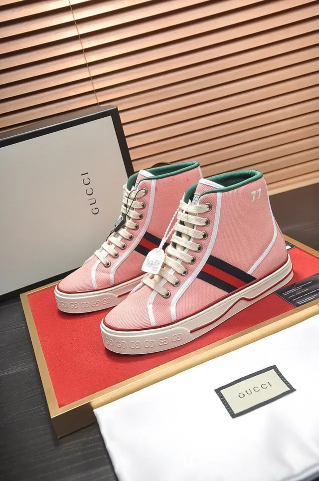 Gucci Tennis 1977 Baskets Lifestyle Rose en Toile Hautes 8
