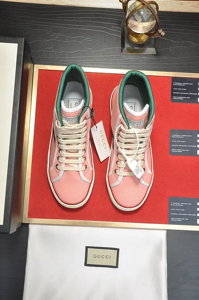 Gucci Tennis 1977 Baskets Lifestyle Rose en Toile Hautes 9