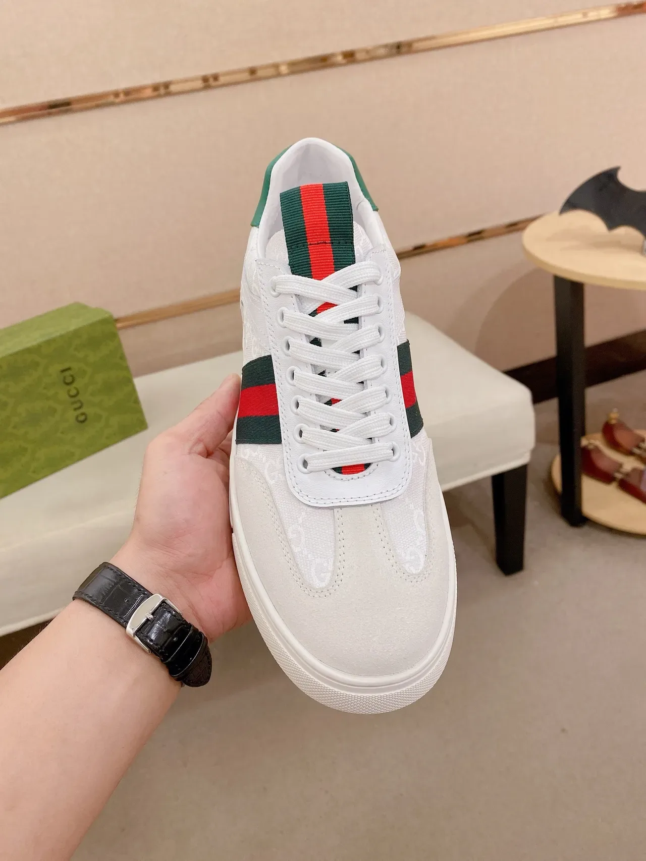 Gucci Tennis 1977 White Green Red Web Stripe Lifestyle Sneakers 2