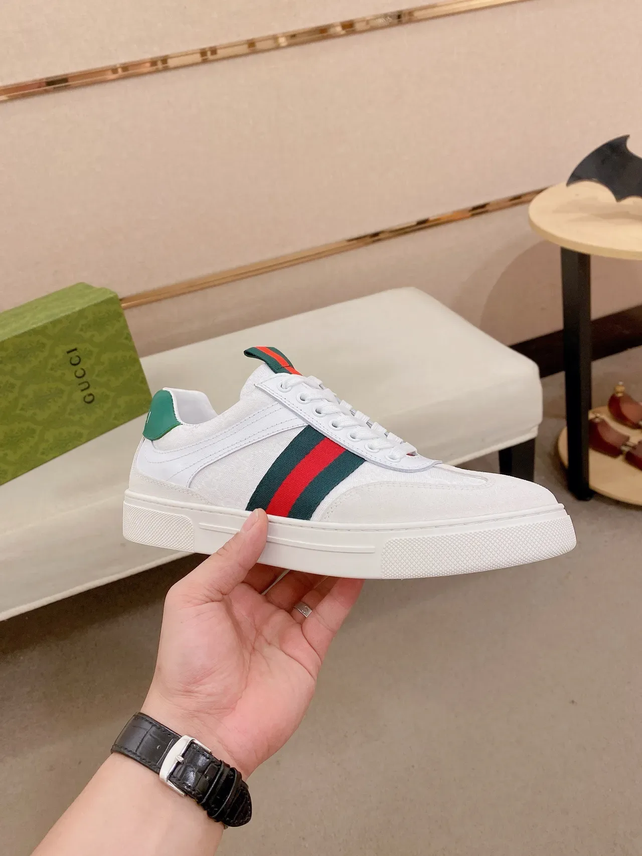 Gucci Tennis 1977 White Green Red Web Stripe Lifestyle Sneakers 4