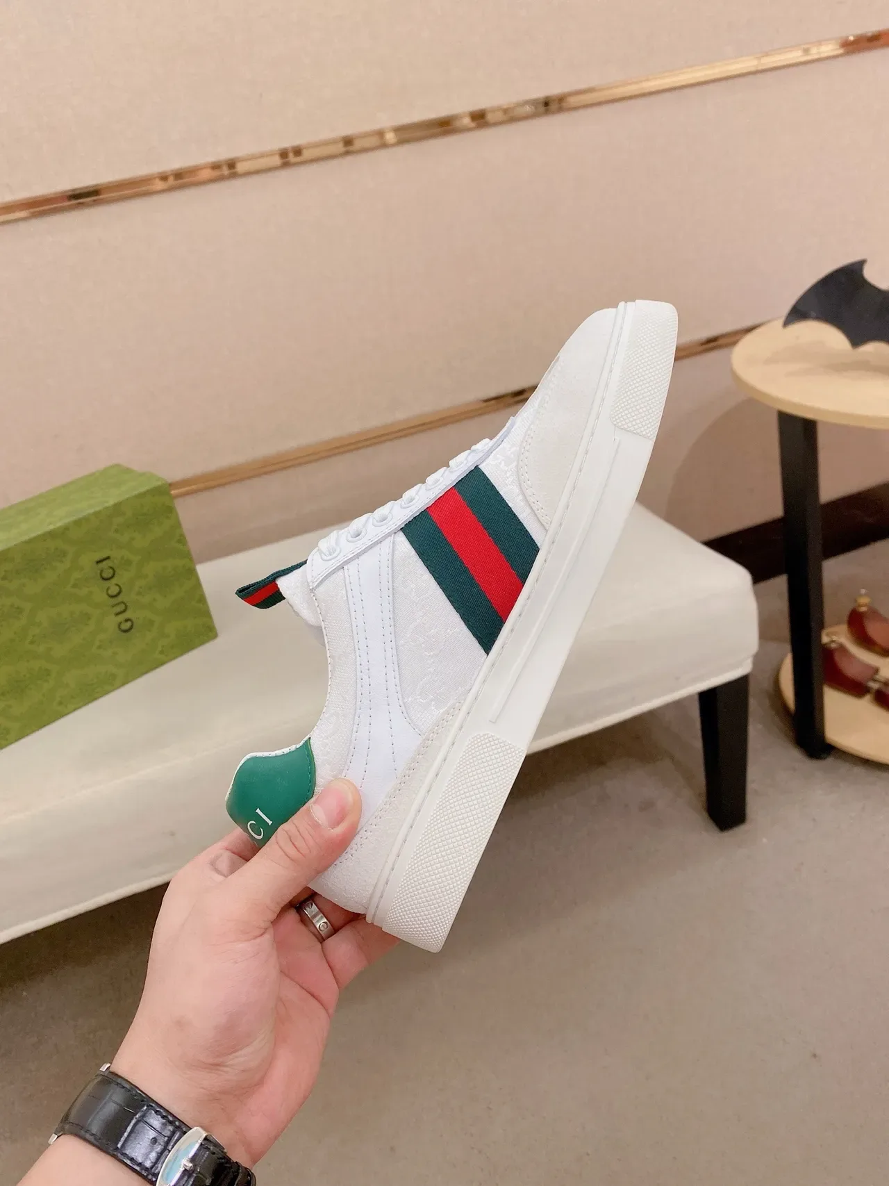 Gucci Tennis 1977 White Green Red Web Stripe Lifestyle Sneakers 5