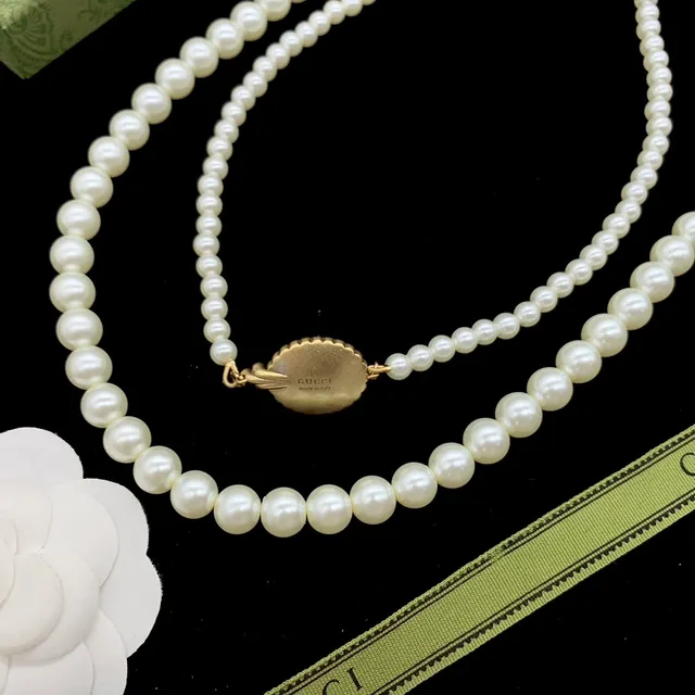 Gucci White Gold Multi-Strand Pearl Camellia Floral Motif Necklace 2