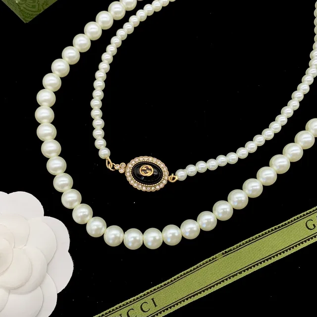 Gucci White Gold Multi-Strand Pearl Camellia Floral Motif Necklace 3