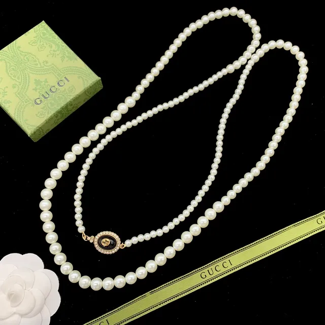 Gucci White Gold Multi-Strand Pearl Camellia Floral Motif Necklace 4