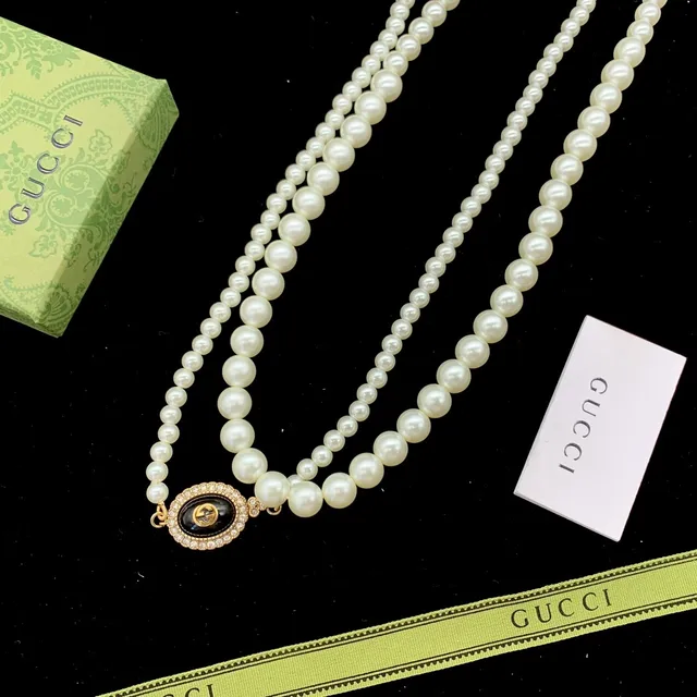 Gucci White Gold Multi-Strand Pearl Camellia Floral Motif Necklace 5