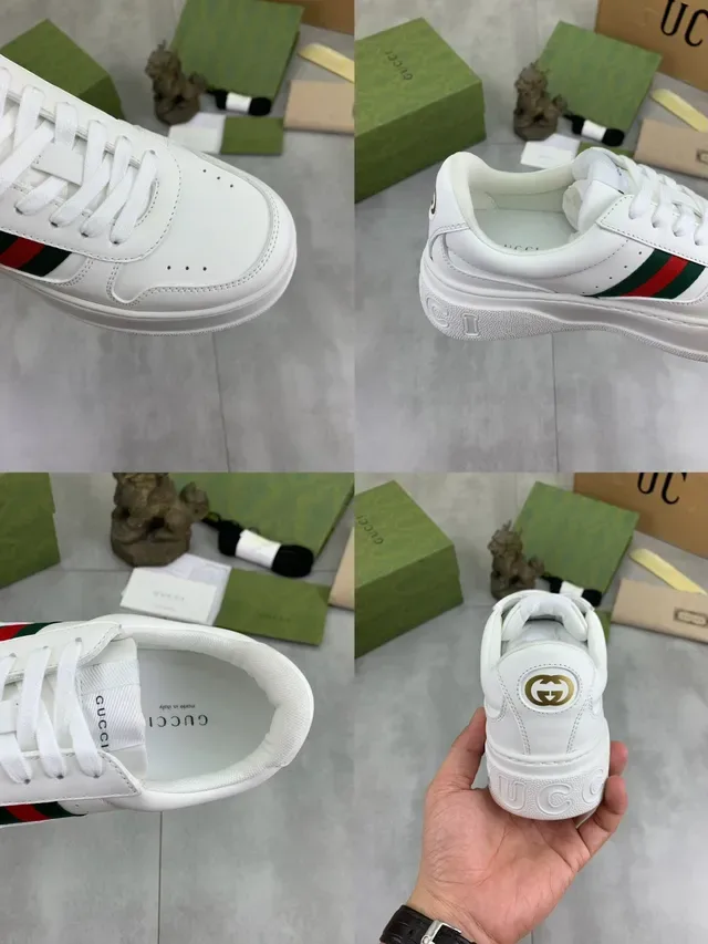 Gucci White Green Leather Web Stripe Lifestyle Sneakers 2