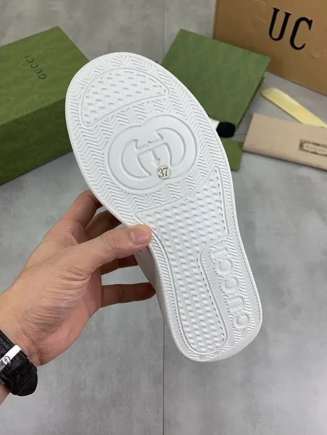 Gucci White Green Leather Web Stripe Lifestyle Sneakers 3