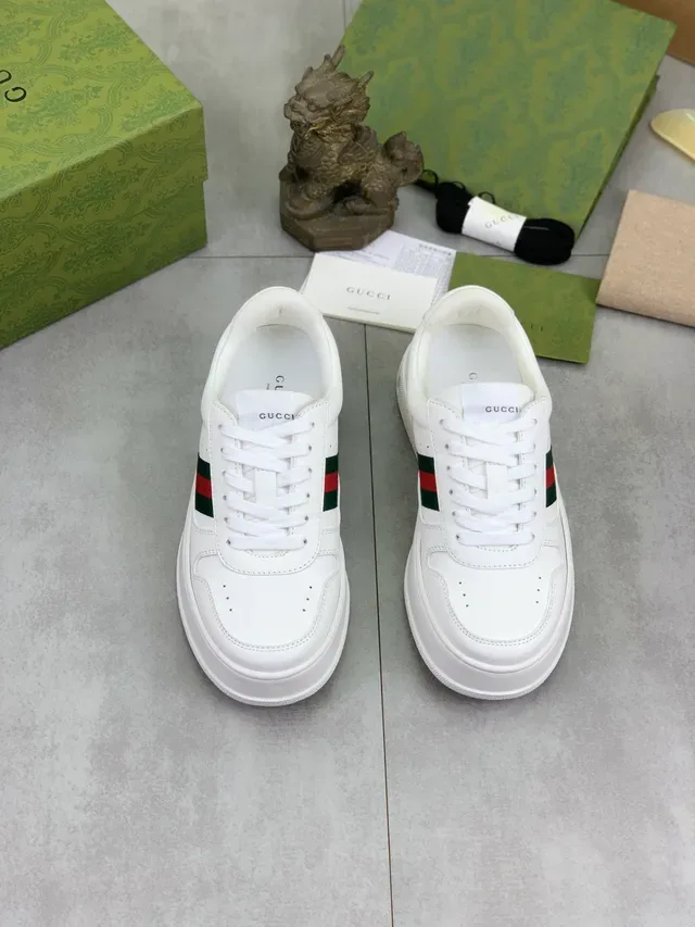 Gucci White Green Leather Web Stripe Lifestyle Sneakers 5