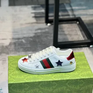 Gucci White Multicolor Leather Upper Web Stripe Detail Lifestyle Sneakers