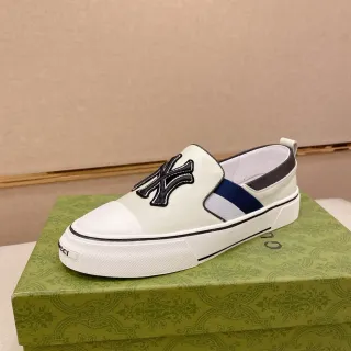Gucci White Navy Slip-On Construction Embroidered Team Logo Patch Lifestyle Sneakers