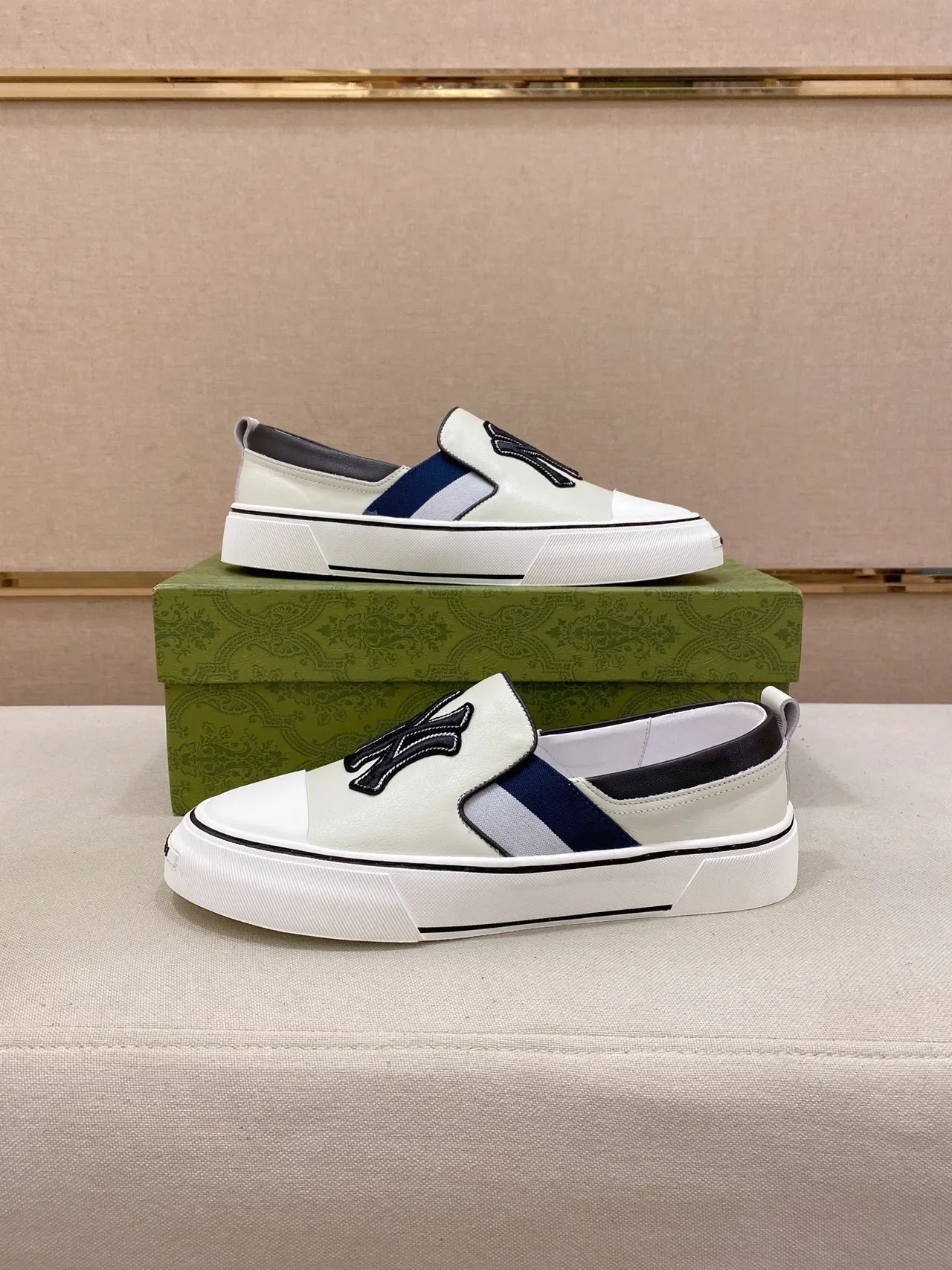 Gucci White Navy Slip-On Construction Embroidered Team Logo Patch Lifestyle Sneakers 7