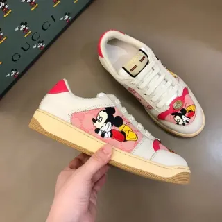 Gucci White Pink Embroidered Mickey Mouse Motif Floral Jacquard Panel Lifestyle Sneakers