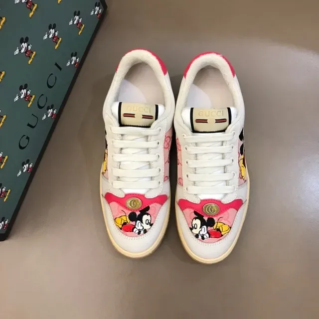 Gucci White Pink Embroidered Mickey Mouse Motif Floral Jacquard Panel Lifestyle Sneakers 2