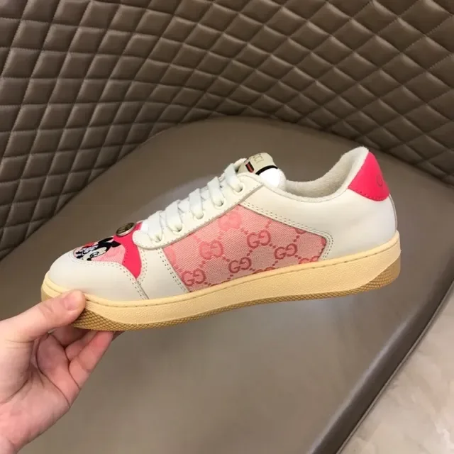 Gucci White Pink Embroidered Mickey Mouse Motif Floral Jacquard Panel Lifestyle Sneakers 3