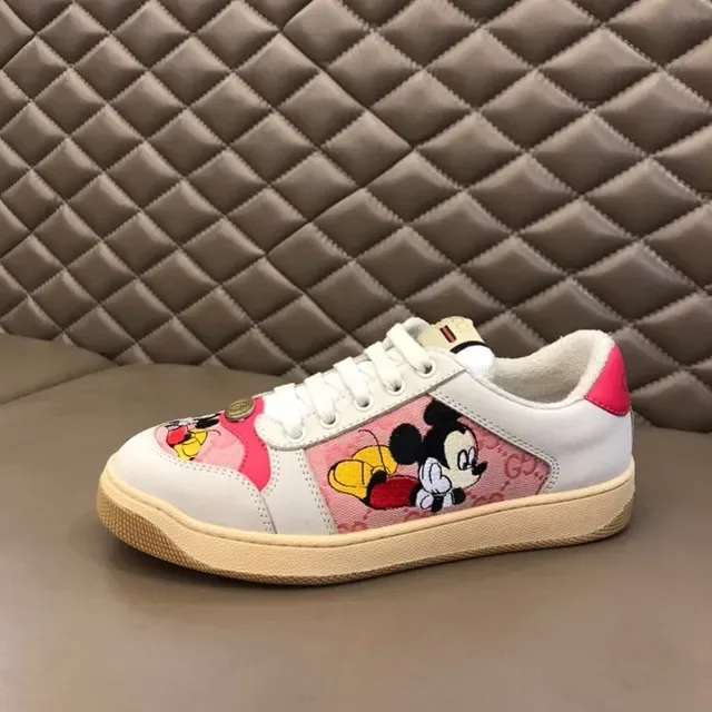 Gucci White Pink Embroidered Mickey Mouse Motif Floral Jacquard Panel Lifestyle Sneakers 4