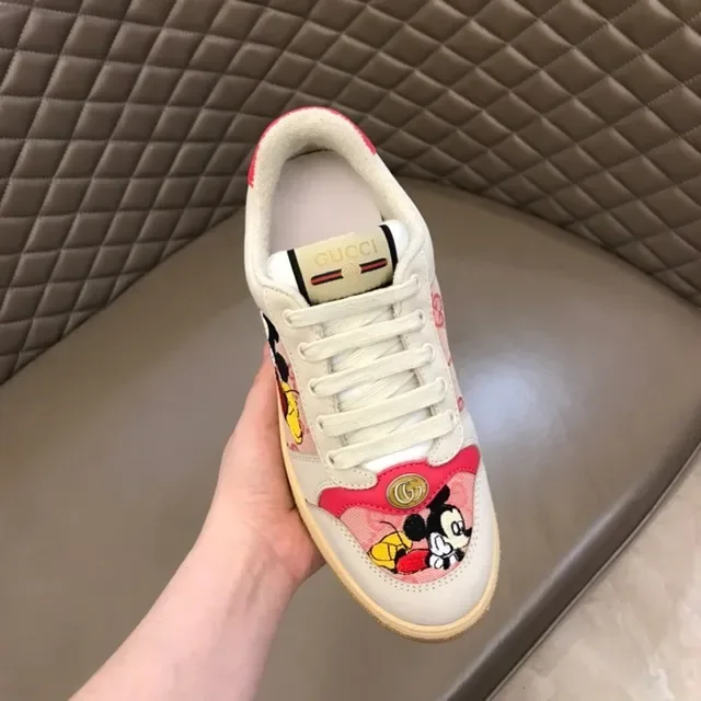 Gucci White Pink Embroidered Mickey Mouse Motif Floral Jacquard Panel Lifestyle Sneakers 5