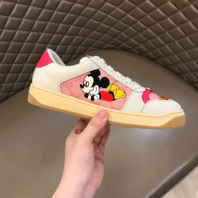 Gucci White Pink Embroidered Mickey Mouse Motif Floral Jacquard Panel Lifestyle Sneakers 6