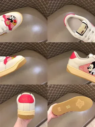 Gucci White Pink Embroidered Mickey Mouse Motif Floral Jacquard Panel Lifestyle Sneakers 7