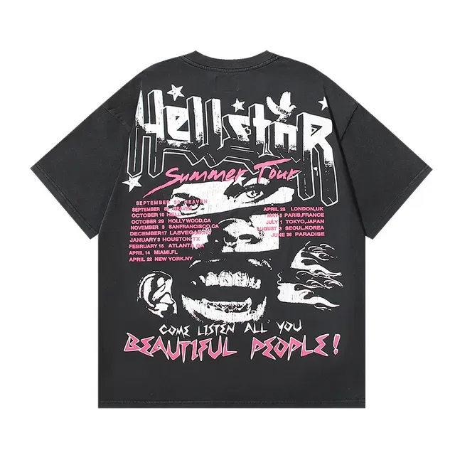 Hellstar Black Pink Oversized Fit Screen-Print Graphic T-Shirt 6