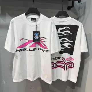 تي شيرت Hellstar أوفرسايز بطباعة جرافيك أبيض ووردي