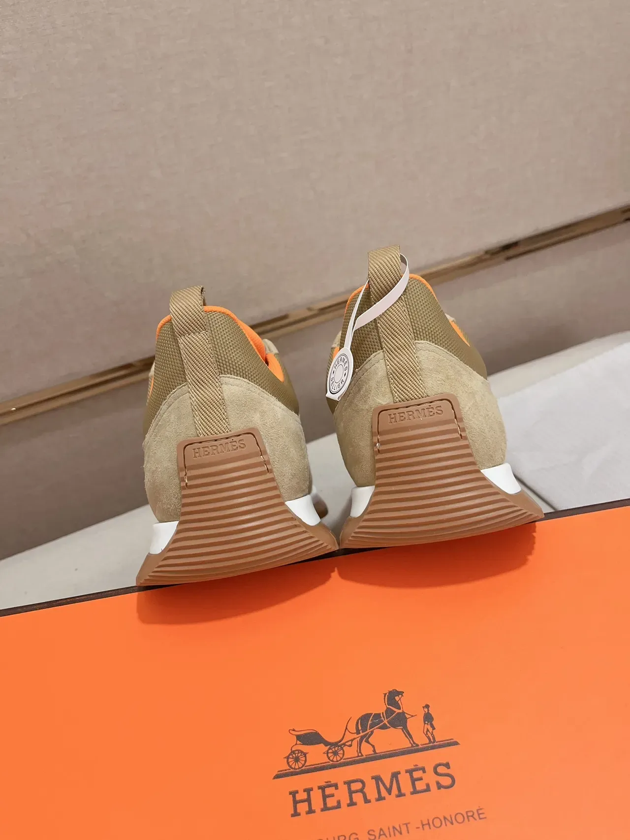 Hermès Beige and Orange Suede Mesh Sneaker 2