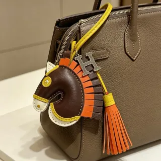Hermès Beige Brown Structured Pebbled Leather Double Rolled Top Handles Boston Bag