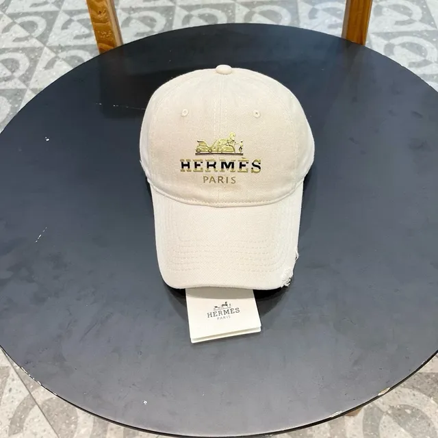 Hermès Beige Or Construction à six panneaux Logo brodé Casquette de baseball 2