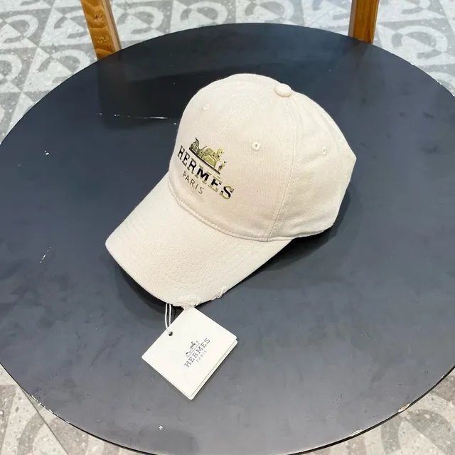 Hermès Beige Or Construction à six panneaux Logo brodé Casquette de baseball 3