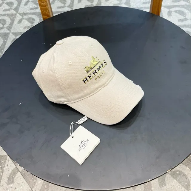 Hermès Beige Or Construction à six panneaux Logo brodé Casquette de baseball 4