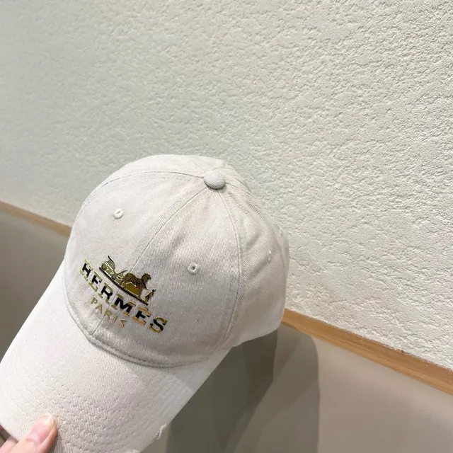 Hermès Beige Or Construction à six panneaux Logo brodé Casquette de baseball 5