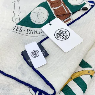 Hermès Beige Navy Ecuestre Estampado Tejido Seda Bufanda