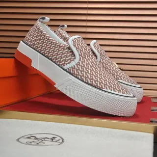 Hermès Beige White Slip-On Platform Sole Lifestyle Sneakers