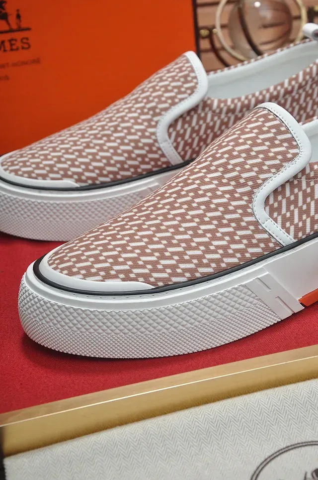 Hermès Beige White Slip-On Platform Sole Lifestyle Sneakers 3